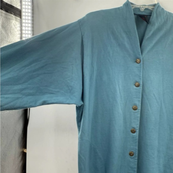 Vintage Mishi 100% Cotton Teal Long Lightweight Cardigan Sweater Pockets Medium - Picture 8 of 13